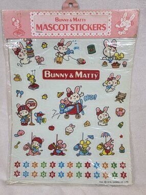 vintage 1976 Bunny & Matty Sanrio sticker sheet.